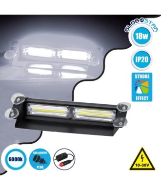 GloboStar® 85116 PRO Series Μπάρα Σήμανσης με Βεντούζες για Παρμπρίζ Οχήματος Ασθενοφόρου για Αυτοκίνητα & Φορτηγά 13 Προγραμμάτων Φωτισμού LED CREE CXB COB 18W DC 10-30V IP20 Ψυχρό Λευκό 6000K